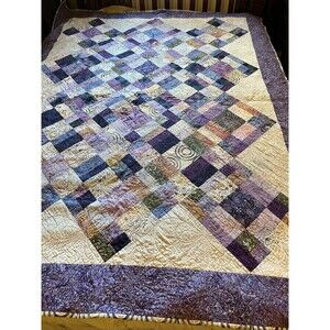 Cottage Core Hand Made QUILT Wall Hanging 75 X 58” Purple Napa Diamonds  NEW